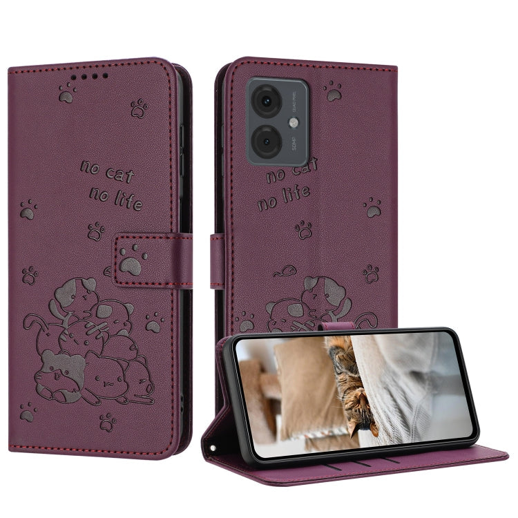 Embossed Kitten Phone Leather Case with Lanyard, For Motorola Moto G14, For Motorola Moto G Stylus 2023 4G, For Motorola Edge 40