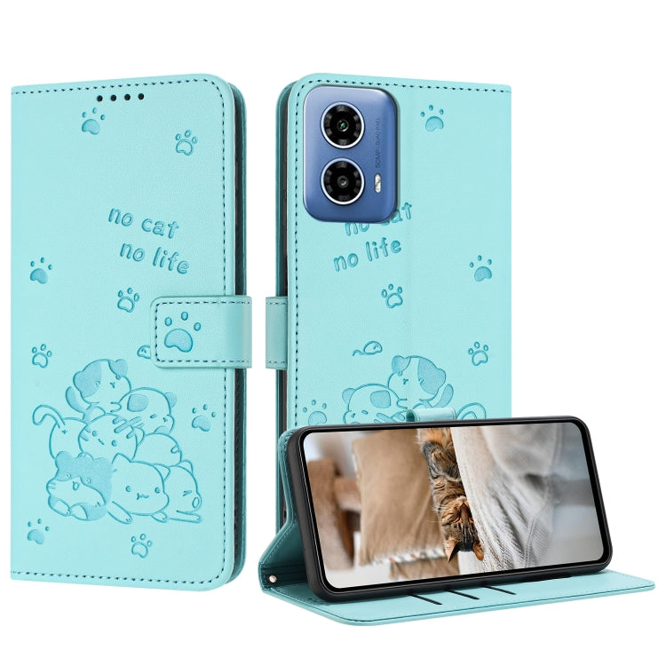 Embossed Kitten Phone Leather Case with Lanyard, For Motorola Moto G85, For Motorola Edge 2024 5G, For Motorola Edge 50 Ultra, For Motorola Edge 50 Pro