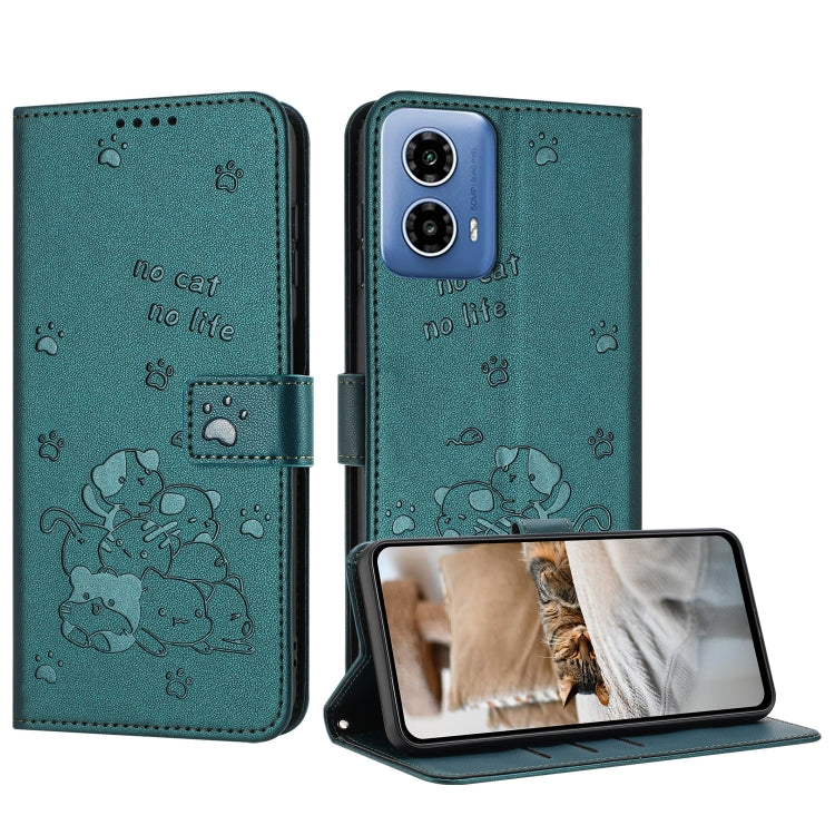 Embossed Kitten Phone Leather Case with Lanyard, For Motorola Moto G85, For Motorola Edge 2024 5G, For Motorola Edge 50 Ultra, For Motorola Edge 50 Pro