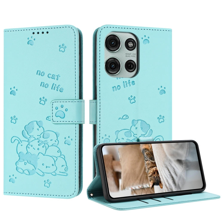 Embossed Kitten Phone Leather Case with Lanyard, For Motorola Moto G15, For Motorola Moto G 5G 2025, For Motorola Moto G Power / G Play 2025, For Motorola Moto G75