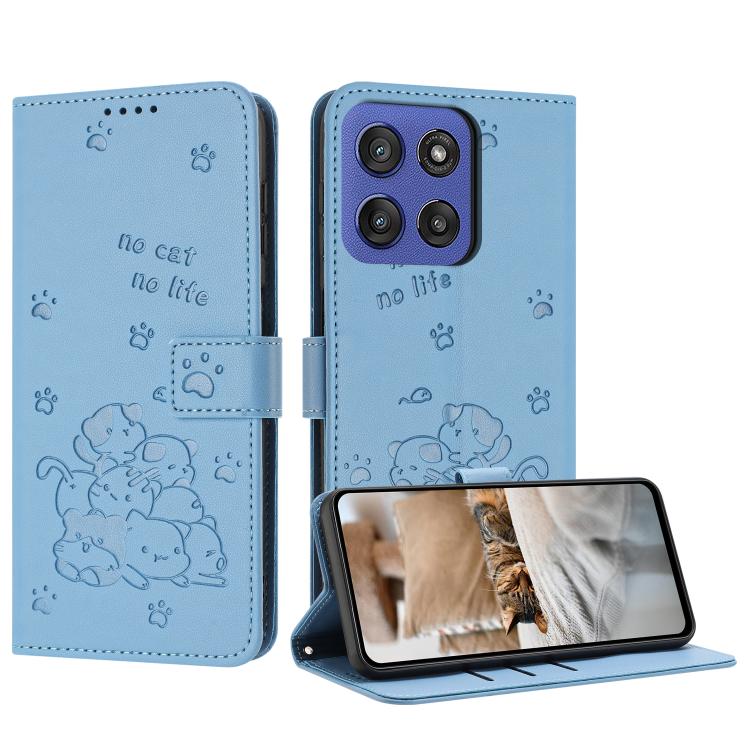 Embossed Kitten Phone Leather Case with Lanyard, For Motorola Edge 60 Pro, For Motorola Edge 60 Fusion, For Motorola Moto G Stylus 5G 2025, For Motorola Moto G05