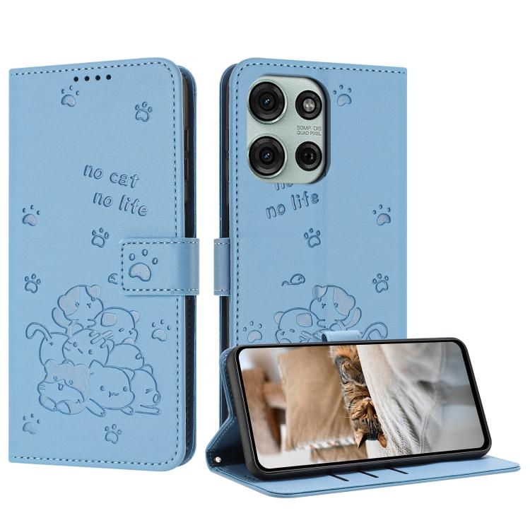Embossed Kitten Phone Leather Case with Lanyard, For Motorola Edge 70 5G, For Motorola Moto G06 4G, For Motorola Moto G86 5G, For Motorola Moto G56 5G