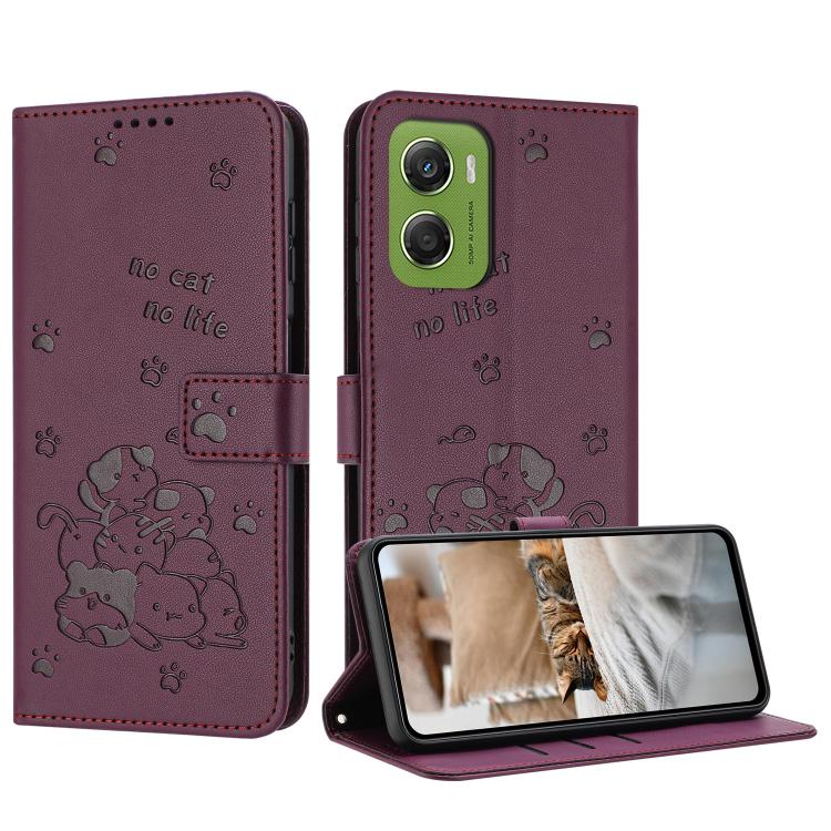Embossed Kitten Phone Leather Case with Lanyard, For Motorola Edge 70 5G, For Motorola Moto G06 4G, For Motorola Moto G86 5G, For Motorola Moto G56 5G