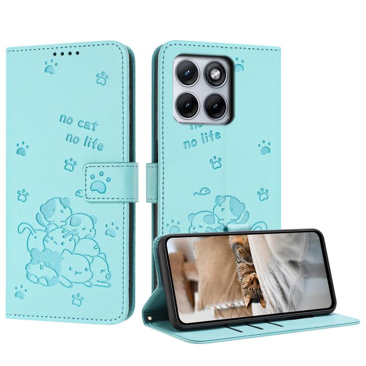 Embossed Kitten Phone Leather Case with Lanyard, For Motorola Moto G17 / G17 Power 4G, For Motorola Moto G67 / G77 5G, For Motorola Edge 70 Fusion 5G, For Motorola Moto G67 Power / G57 Power
