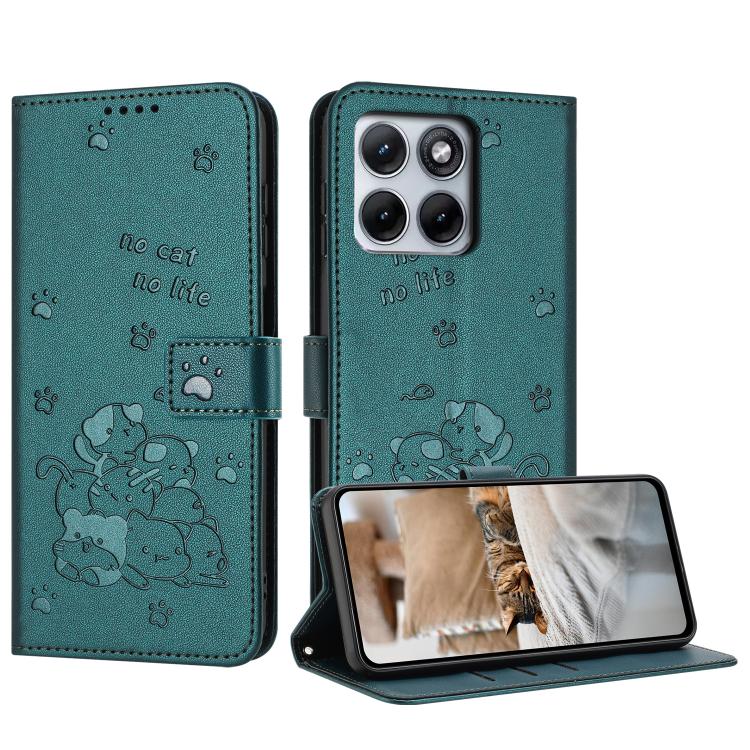 Embossed Kitten Phone Leather Case with Lanyard, For Motorola Moto G17 / G17 Power 4G, For Motorola Moto G67 / G77 5G, For Motorola Edge 70 Fusion 5G, For Motorola Moto G67 Power / G57 Power