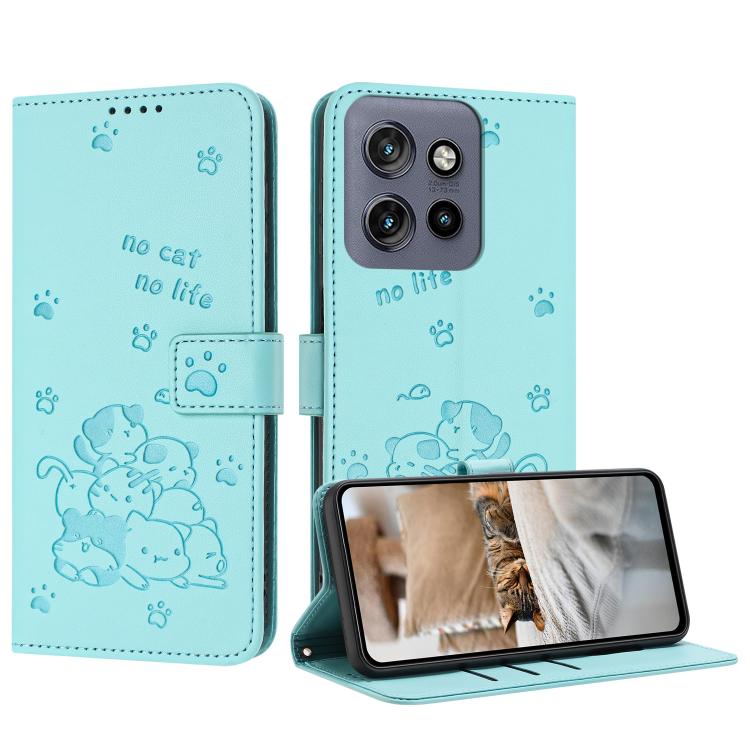 Embossed Kitten Phone Leather Case with Lanyard, For Motorola Moto G17 / G17 Power 4G, For Motorola Moto G67 / G77 5G, For Motorola Edge 70 Fusion 5G, For Motorola Moto G67 Power / G57 Power