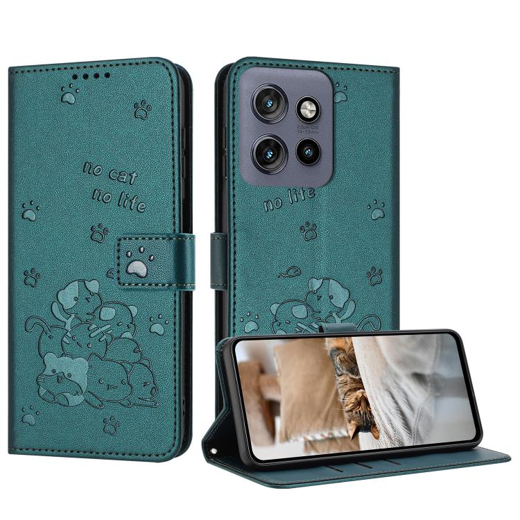 Embossed Kitten Phone Leather Case with Lanyard, For Motorola Moto G17 / G17 Power 4G, For Motorola Moto G67 / G77 5G, For Motorola Edge 70 Fusion 5G, For Motorola Moto G67 Power / G57 Power