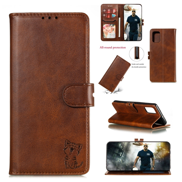 Embossed Happy Cat Pattern Horizontal Flip Leather Case with Holder & Card Slots & Wallet & Photo Frame, For Samsung Galaxy A21s, For Samsung Galaxy A71 5G, For Samsung Galaxy Note20, For Samsung Galaxy Note20 Ultra