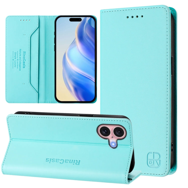 RC01 Dual-Folded Magnetic Suction RFID Leather Phone Case, For iPhone 16 Pro, For iPhone 16 Plus, For iPhone 16