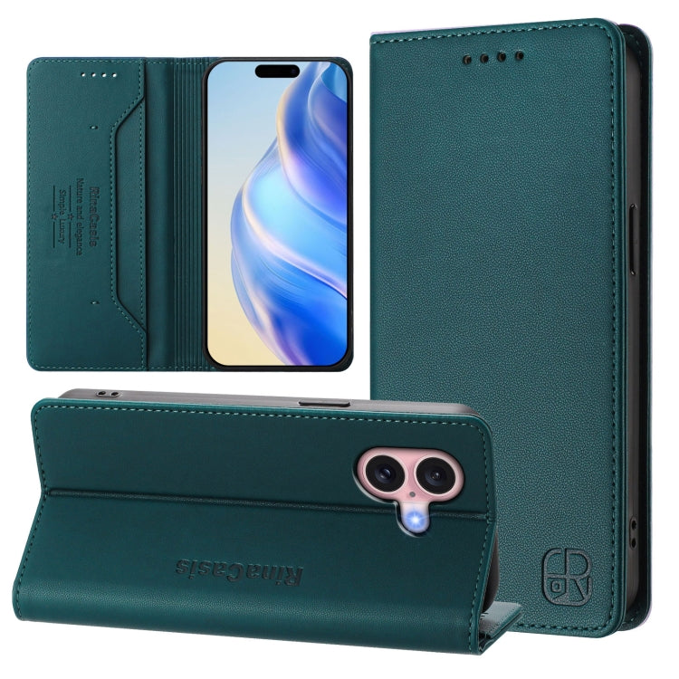 RC01 Dual-Folded Magnetic Suction RFID Leather Phone Case, For iPhone 16 Pro, For iPhone 16 Plus, For iPhone 16