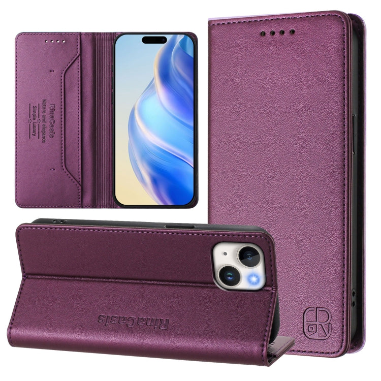 RC01 Dual-Folded Magnetic Suction RFID Leather Phone Case, For iPhone 15 Pro Max, For iPhone 15 Pro, For iPhone 15 Plus
