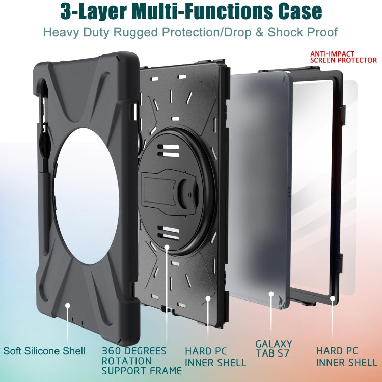 Shockproof Colorful Silicone + PC Protective Case with Holder & Shoulder Strap & Hand Strap & Pen Slot, For Samsung Galaxy Tab S8 / Galaxy Tab S7 (2020) T870