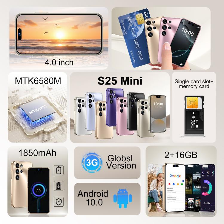 S25 Mini / ZKM10, 2GB+16GB, 4.0 inch Android 10 MTK6580M Quad Core, Network: 3G, Dual SIM