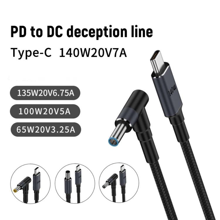 1.8m 140W Type-C to DC Laptop Charging Cable, DC4.5x3.0mm For DELL, DC4.5x3.0mm For HP, DC4.5x3.0mm For ASUS, DC7.4x5.0mm For DELL, DC7.4x5.0mm For HP, DC5.5x2.1mm 28V5A, DC5.5x2.1mm 20V7A, DC5.5x2.5mm 28V5A, DC5.5x2.5mm 20V7A, DC6.0x3.7mm 20V7A