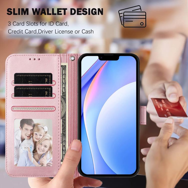 Litter Panda Embossing RFID Leather Phone Case with Lanyard, For iPhone 16, For iPhone 15 Pro Max, For iPhone 15 Pro, For iPhone 15 Plus