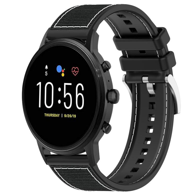 xDfind Hybrid Nylon Braid Silicone Watch Band, 22mm For Fossil Gen 5 Carlyle / Julianna