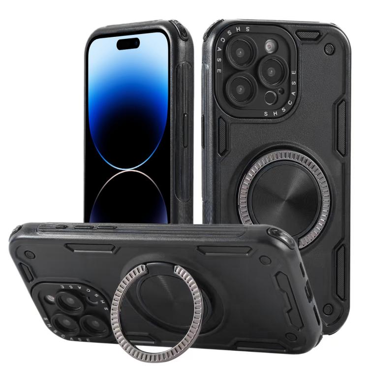Three-core Mecha 360 Degree Rotation Magnetic Holder Phone Case, For iPhone 15 Pro Max, For iPhone 15, For iPhone 14, For iPhone 14 Pro Max, For iPhone 13 Pro Max, For iPhone 13