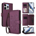 Butterfly Love Flower Multi-card Zipper Wallet Leather Phone Case, For iPhone 15 Pro Max, For iPhone 15 Pro, For iPhone 15 Plus