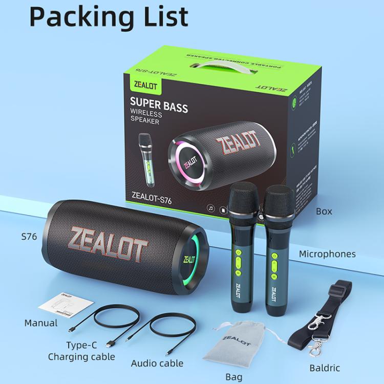Zealot S76 50W Portable Outdoor RGB Bluetooth Speaker
