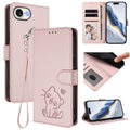 Embossed Heart Cat Leather Phone Case with Hand Strap, For iPhone 17e / 16e, For iPhone 17 Pro Max