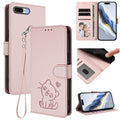 Embossed Heart Cat Leather Phone Case with Hand Strap, For iPhone 7 Plus / 8 Plus