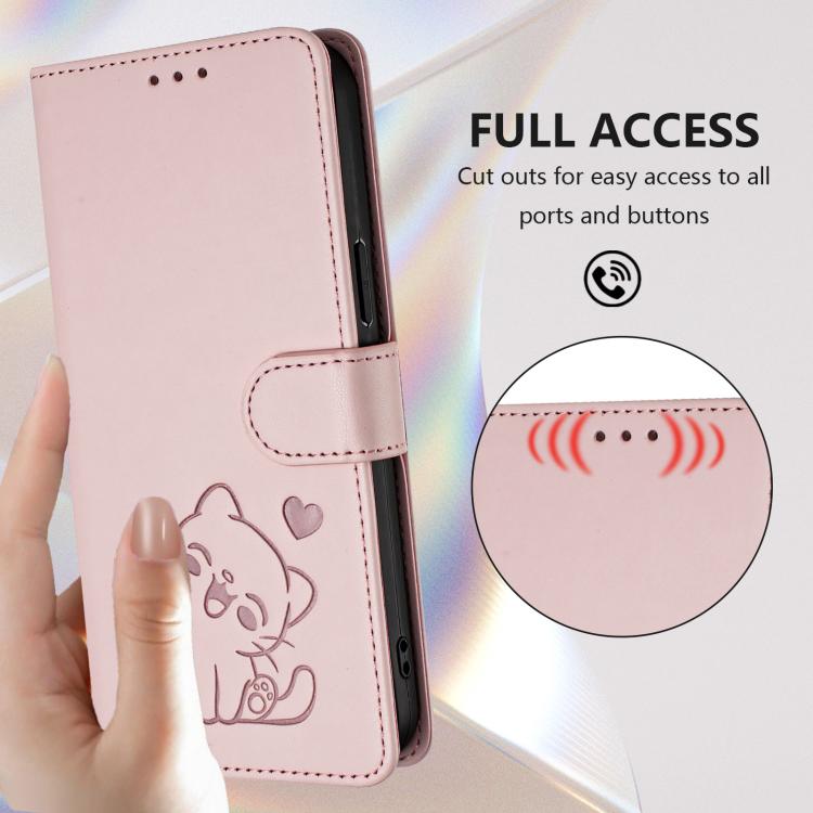 Embossed Heart Cat Leather Phone Case with Hand Strap, For iPhone 13 mini, For iPhone 12 / 12 Pro