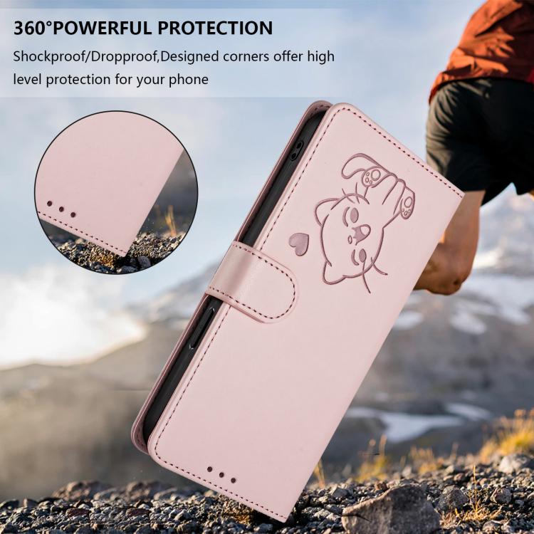 Embossed Heart Cat Leather Phone Case with Hand Strap, For iPhone 12 Pro Max, For iPhone 12 mini