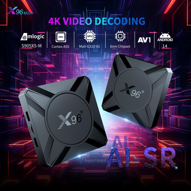X96 M300 Android 14 Smart TV Box with Remote Control, Amlogic S905X5M Quad-Core