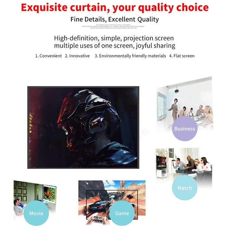 Simple Folding Thin Polyester Projector Film Curtain, 60 inch (16:9) Projection Area: 132x75cm, 60 inch (4:3) Projection Area: 120x90cm, 72 inch (16:9) Projection Area: 159x90cm, 72 inch (4:3) Projection Area: 146x110cm                                 ...