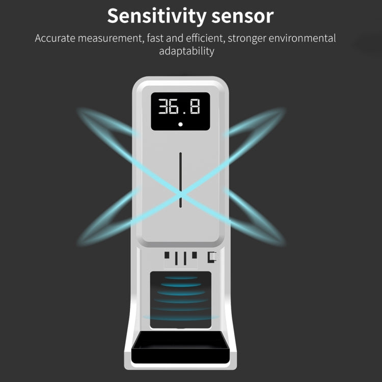 Rehabor A Handsfree Non-contact Body Light-sensitive Distance Sensor Thermometer + 450ml Automatic Non-contact Liquid Soap Spraying Dispenser with Base Mount, Rehabor A
