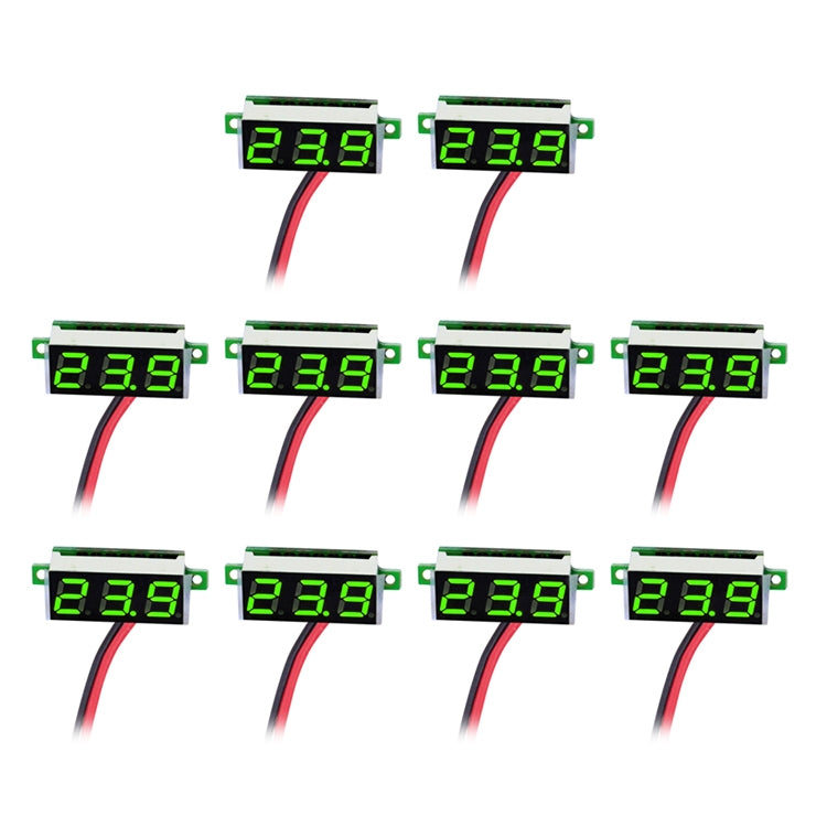 10 PCS 0.36 inch 2 Wires Digital Voltage Meter, Color Light Display, Measure Voltage: DC 2.5-30V