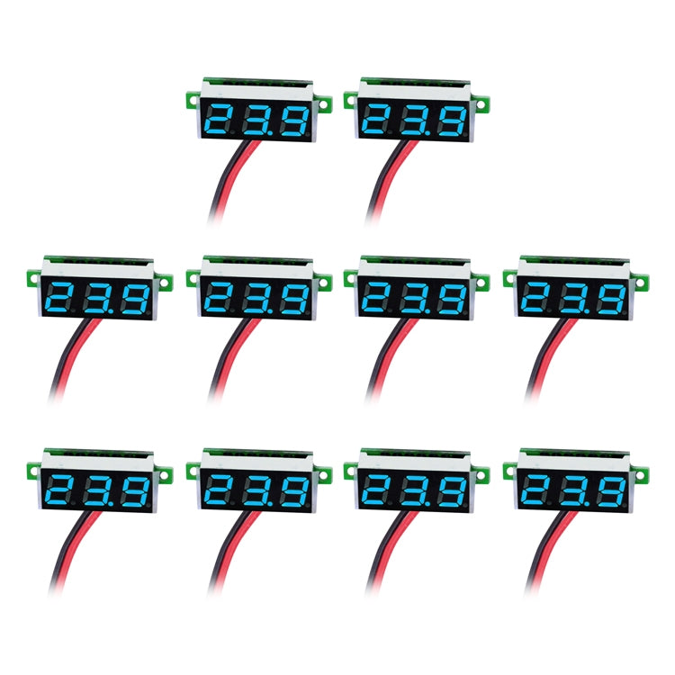 10 PCS 0.36 inch 2 Wires Digital Voltage Meter, Color Light Display, Measure Voltage: DC 2.5-30V