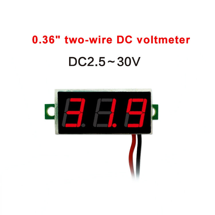 10 PCS 0.36 inch 2 Wires Digital Voltage Meter, Color Light Display, Measure Voltage: DC 2.5-30V