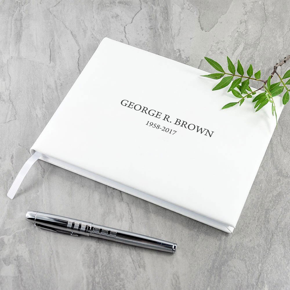 Personalised Luxury White Italian Leather Memoriam Book