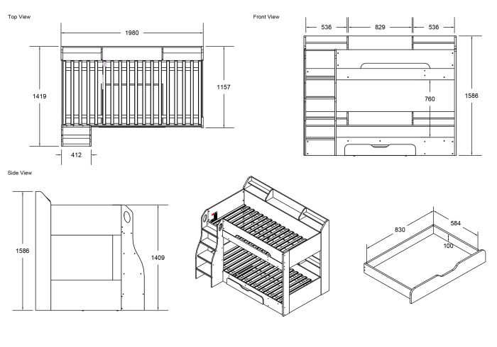 Flair Flick Storage Bunk Bed White