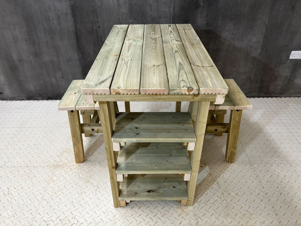 Garden potting table, multi purpose workbench (150cm + 2x chairs)