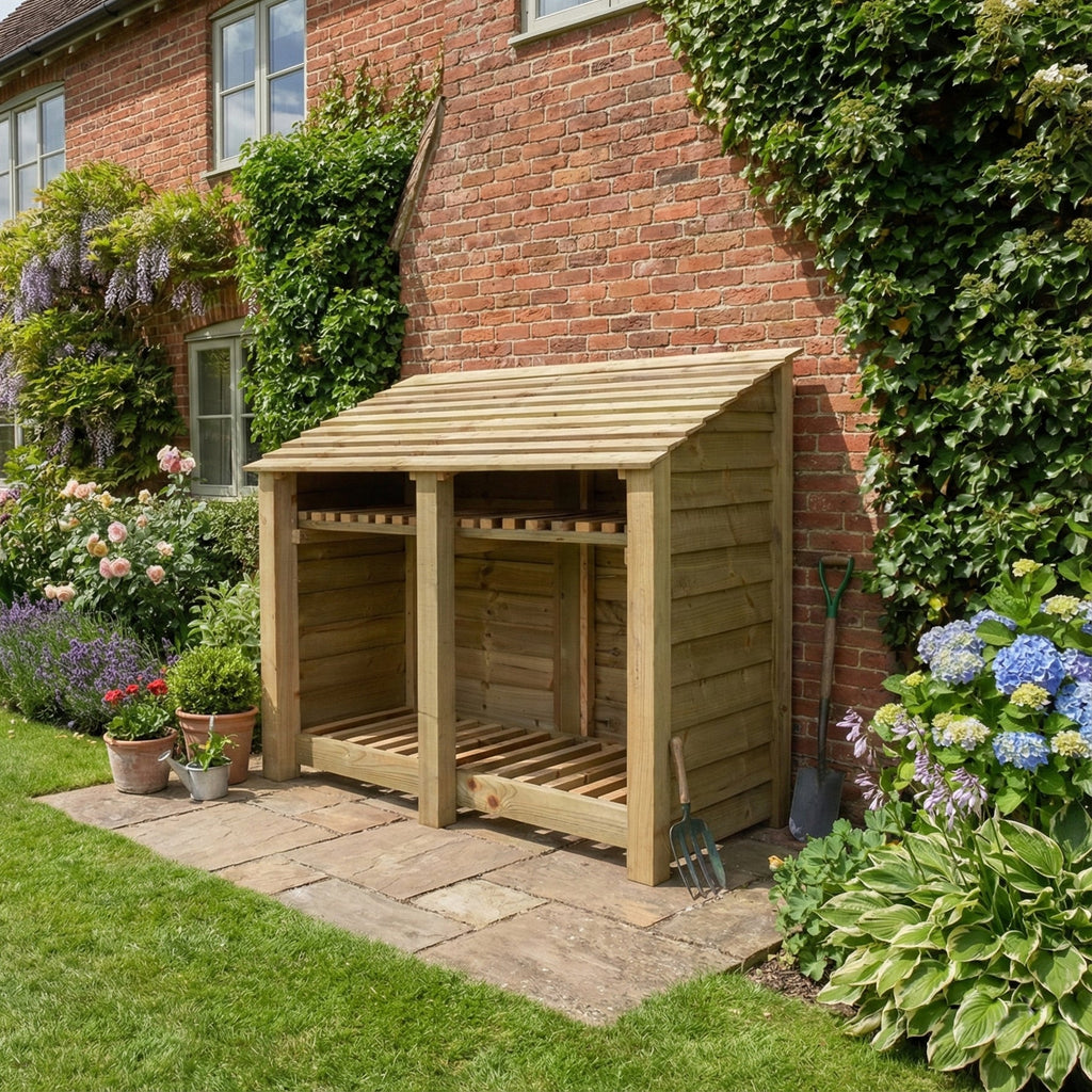 Wooden Log Store with Shelf W-146cm, H-126cm or 180cm, D-88cm