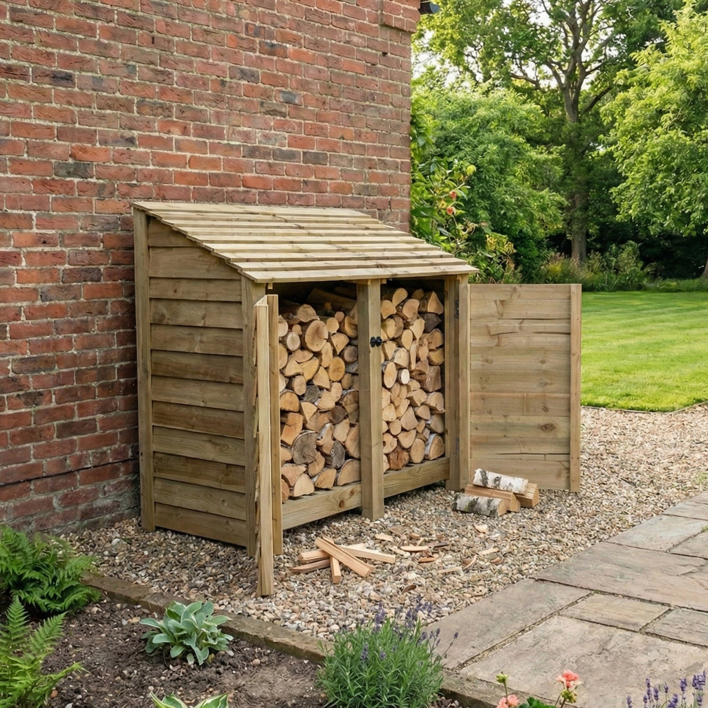 Wooden Log Store with Door W-146cm, H-126cm or 180cm, D-88cm