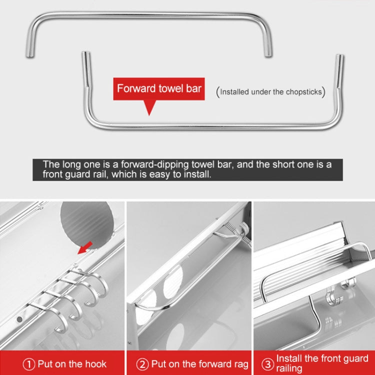 50cm 2 Cups 8 Hooks Multi-function Kitchen Punching-free Wall-mounted Plastic Edge Condiment Holder Storage Rack, 50cm Punching-free Plastic Edge