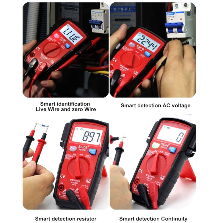 BSIDE ADMS6 High-precision Fully Automatic Small Digital Intelligent Multimeter with HD Digital Display & Shockproof Cover, Support Function Range Switch & Double-sided Pen Holder