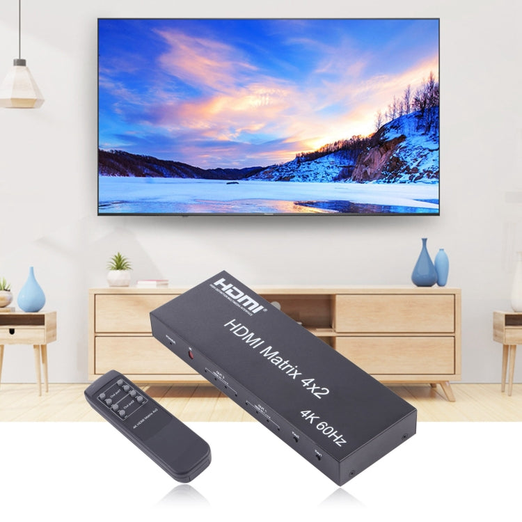 HDMI 4x2 Matrix Switcher / Splitter with Remote Controller, Support ARC / MHL / 4Kx2K / 3D, 4 Ports HDMI Input, 2 Ports HDMI Output
