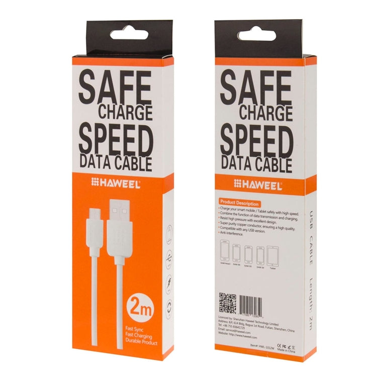 HAWEEL 2m High Speed Micro USB to USB Data Sync Charging Cable, For Galaxy, Huawei, Xiaomi, LG, HTC and other Android Smart Phones(White)