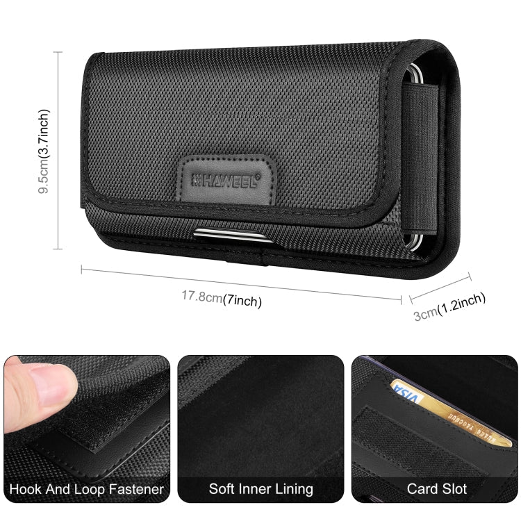 HAWEEL 6.1-6.8 inch Nylon Cloth Phone Belt Clip Horizontal Carrying Pouch with Card Slot (Black)