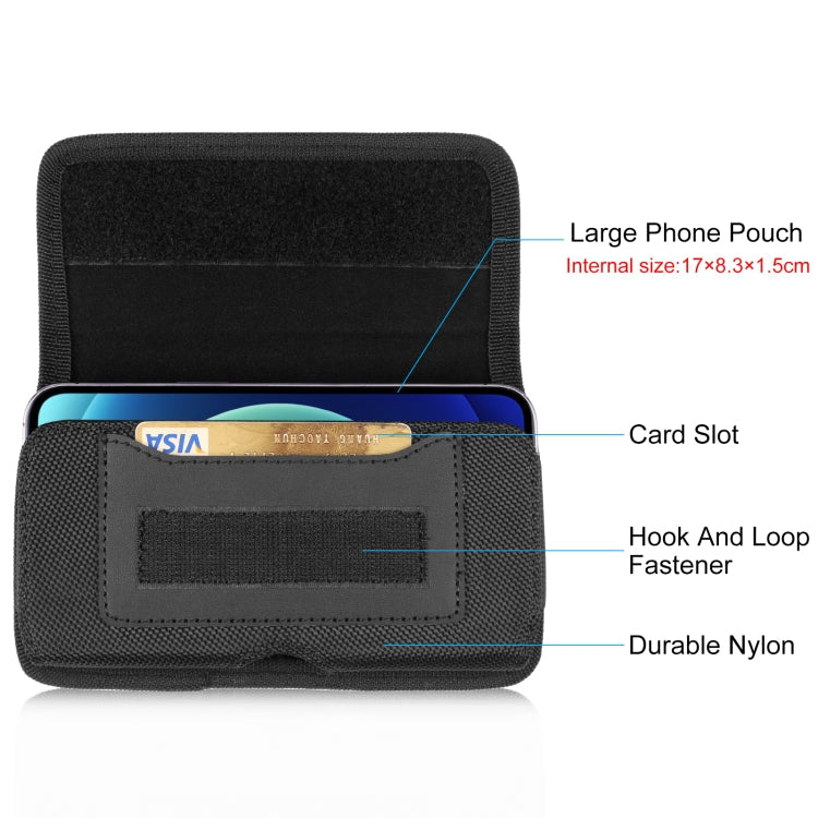 HAWEEL 6.1-6.8 inch Nylon Cloth Phone Belt Clip Horizontal Carrying Pouch with Card Slot (Black)