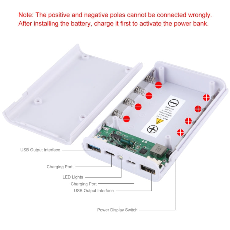 HAWEEL DIY 12000mAh 4x 18650 Battery Power Bank Shell with Dual USB Output & QC Charger (White)