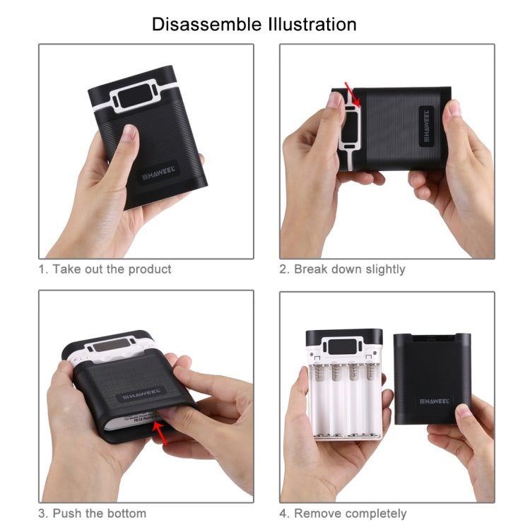 HAWEEL 4x18650 DIY 10000mAh Power Bank Shell with Dual USB & Display (Black)