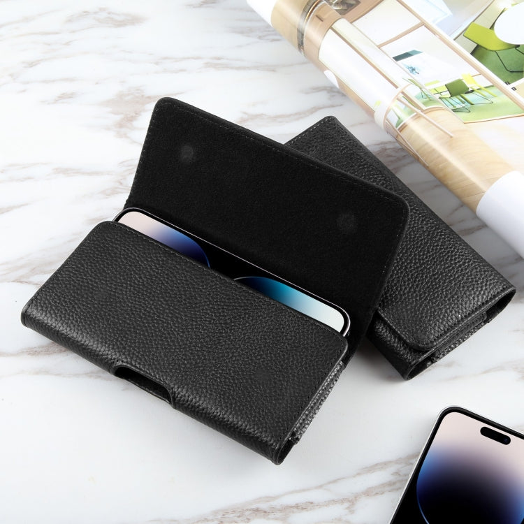 HAWEEL 6.1-6.8 inch Litchi Texture Genuine Leather Phone Belt Clip Horizontal Carrying Pouch, 6.1-6.8 inch