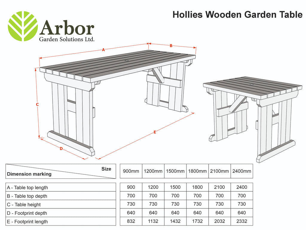 Hollies Rounded Wooden Garden Table, Outdoor Picnic Dining Desk - Rustic Finish