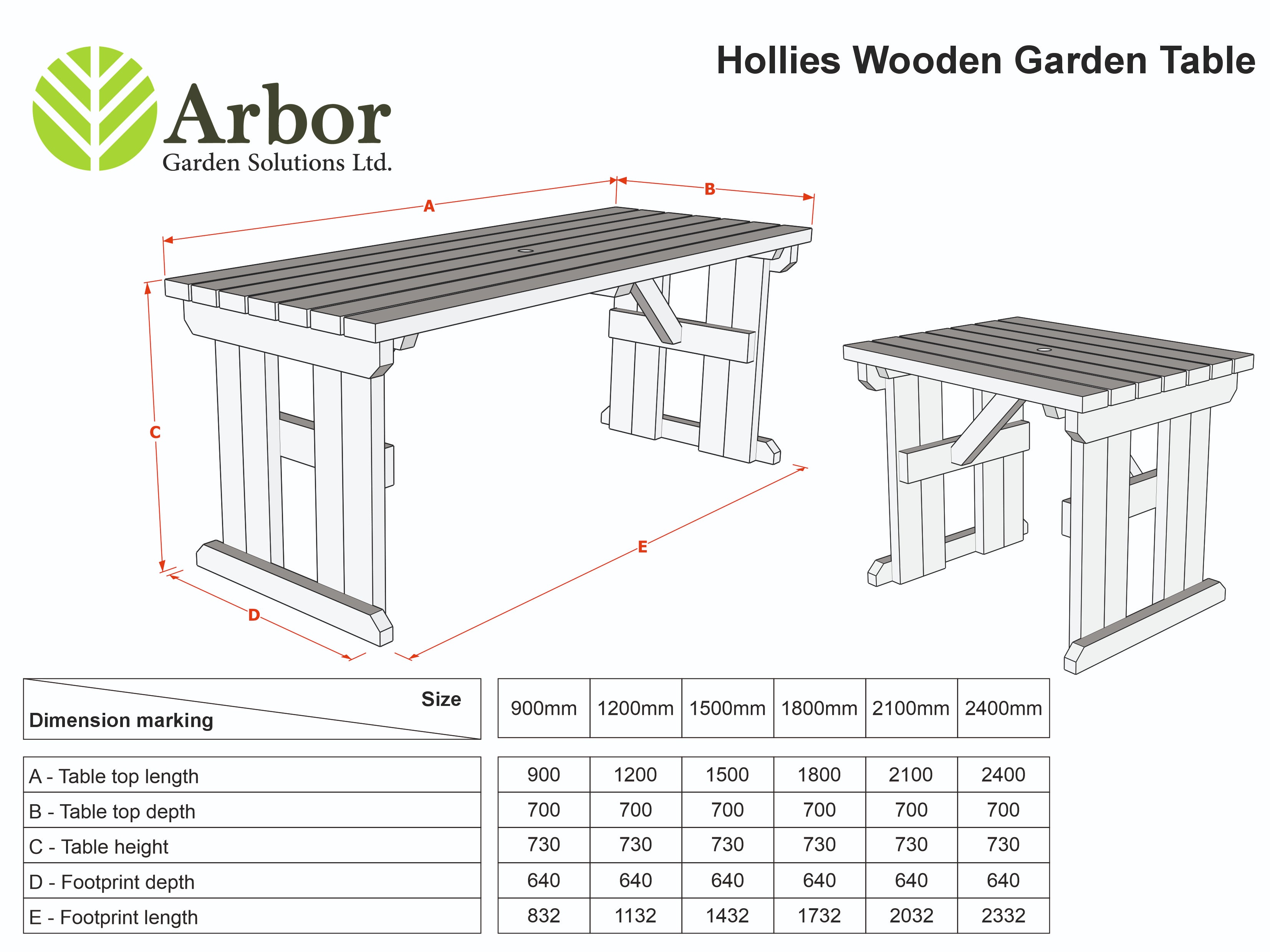 Hollies Rounded Wooden Garden Table, Outdoor Picnic Dining Desk - Rustic Finish