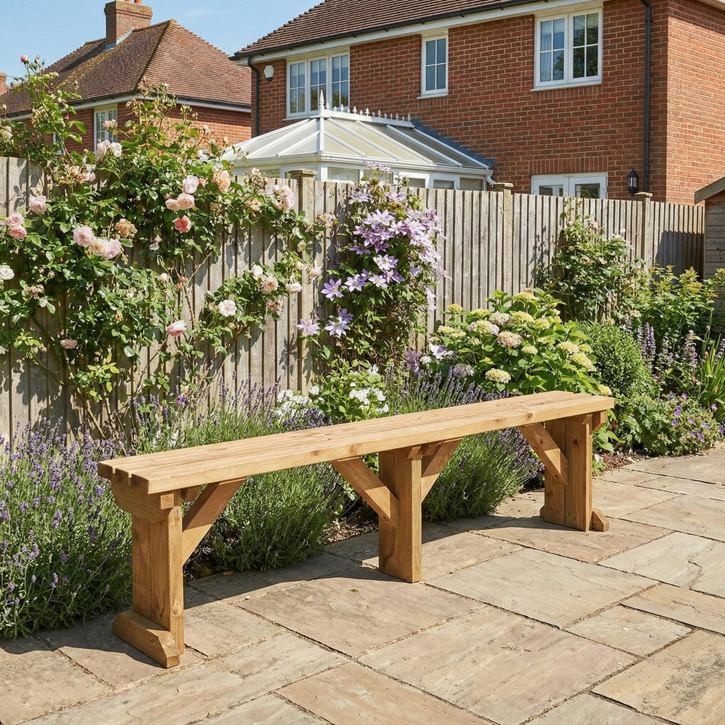 Hollies Wooden Garden Bench, Outdoor Fence Seat - Rustic Finish